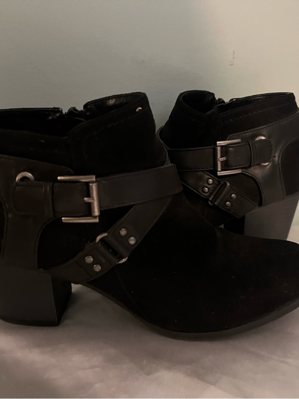 Indigo Black Suede & Leather-Trim Ankle Booties with Buckle